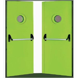 Çift kanatlı cam menfezli panik barlı yangın kapısı