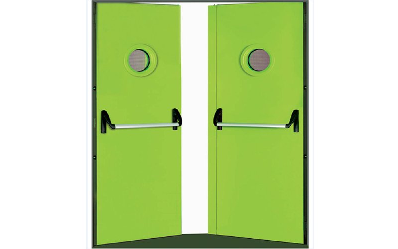 Çift kanatlı cam menfezli panik barlı yangın kapısı