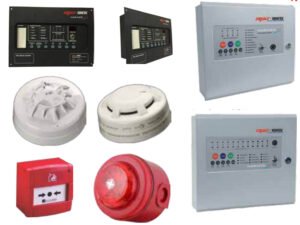 Konvensiyonel marin yangın algılama sistemine ait dedektör, panel ve siren görselleri